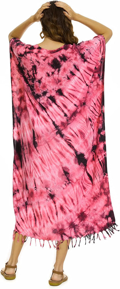 Beautybatik Women Hippie Tie Dye Caftan Kaftan Loungewear Maxi Plus Size Long Dress XL to 4X