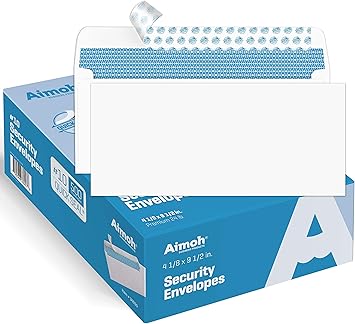 Aimoh 50010 Security Self Seal Envelopes, Windowless, Premium Security Tint Pattern, Ultra Strong Quick Seal Closure, EnveGuard, Size 4-18 x 9-12", White, 24LB, 500 Count(34010)