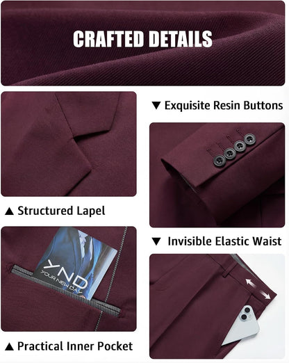 YND Men's Slim Fit 3 Piece Suit Set, One Button Solid Blazer Vest Pants with Tie 3 sustainability features