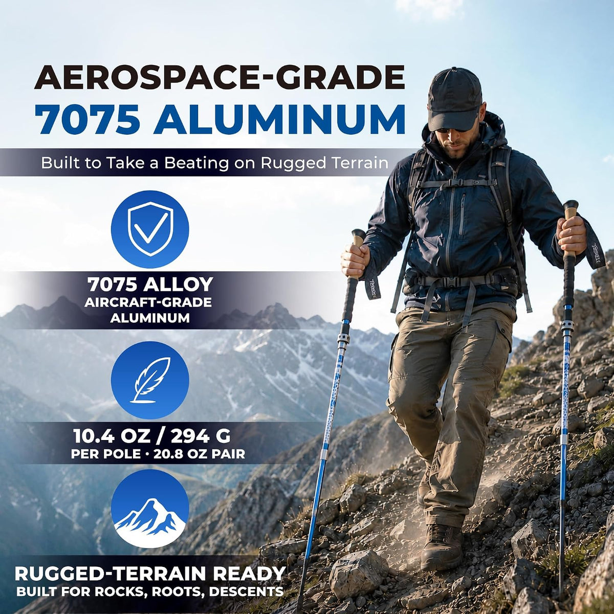 Trekology Trek-Z Hiking Trekking Poles, Walking Stick for Men, Women, 2pc Foldable, collapsible, adjustable lightweight aluminum staff for seniors; folding, retractable for travel, trails, balance ( Tip Protector doesn't come with )