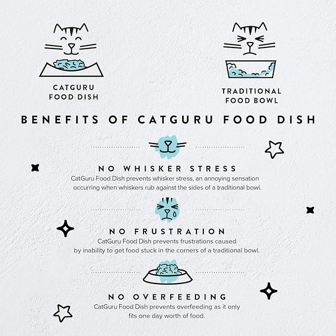 CatGuru Cat Bowls, Whisker Friendly Cat Food Bowl for Indoor Cats, Reliefs Whisker Fatigue, Wide Pet Bowl, Non Slip Pet Feeding Bowls, Shallow Kitten Dish (Set of 2, Ceramic, White)