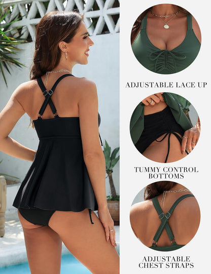 Blooming Jelly Womens Tankini Swimsuits Modest Tummy Control Bathing Suit Two Piece Swim Suit 2026 Swimwear with Bottom