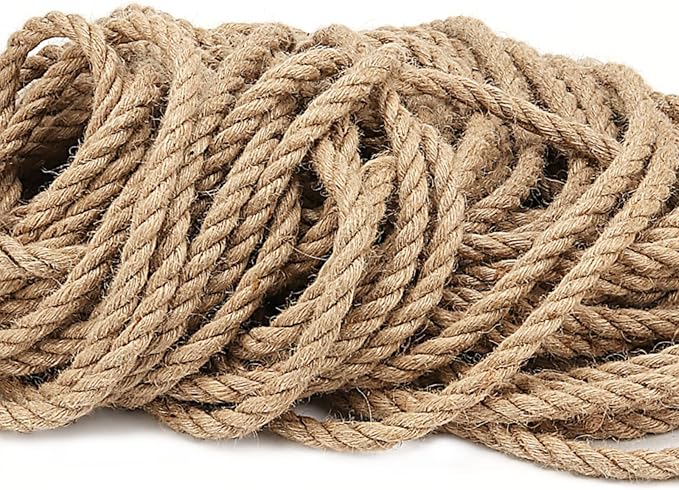 100 Feet 1/2 Inch Jute Rope, 12mm Thick Natural Hemp Rope, 3 Ply Twisted Braided Manila Nautical Rope Hemp Twine Cord for Crafts Gardening Bundling Decorating Camping
