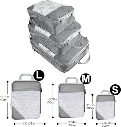 3 Set Compression Packing Cubes for Travel, Lightweight Packing Travel Organizer Zipper Cubes Set,Durable Travel Essentials Accessories Expandable Storage Travel Luggage Bags Organizers Set