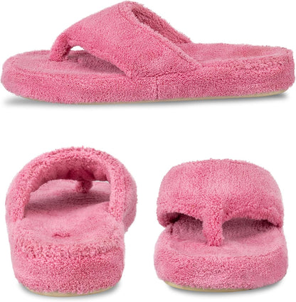 Acorn Women's Spa Thong Slippers with Cloud Contour Comfort - Arch Support and Plush Fluffy Terry Lining, Perfect for Beach, Camping, Poolside, or Bathroom Wear