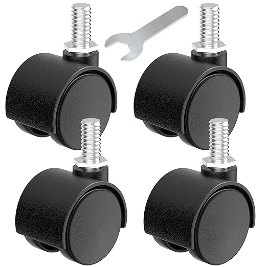 1 Inch Plastic Casters Set of 4, M8 Stem Nylon Furniture Wheel Replacement, Threaded Stem Swivel Cart Wheels, Workbench Small Casters (Black)