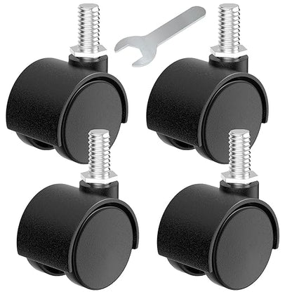 1 Inch Plastic Casters Set of 4, M8 Stem Nylon Furniture Wheel Replacement, Threaded Stem Swivel Cart Wheels, Workbench Small Casters (Black)