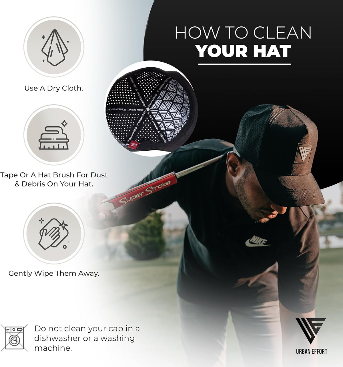 Urban Effort Hydro Performance Hat-Water-Resistant Baseball Cap-Men and Women-Great Snapback for Golf, Adventure,Lake,Workout ( Black )