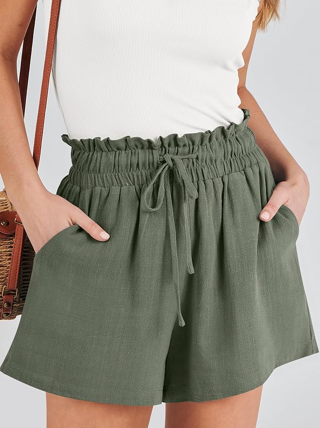 ANRABESS Linen Shorts for Women Summer Casual Wide Leg Loose High Waist Drawstring Dressy Beach Shorts 2025 Comfy Clothes