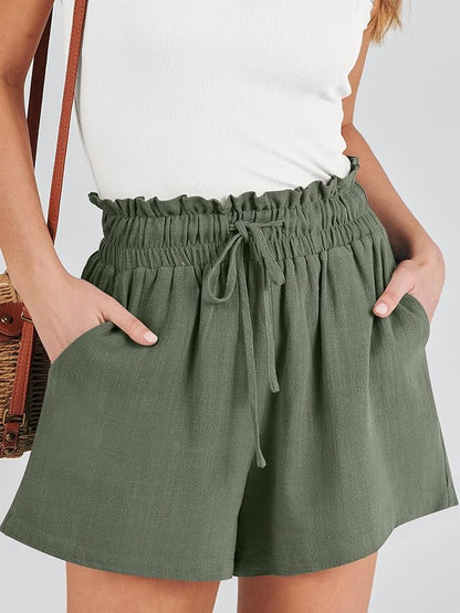 ANRABESS Linen Shorts for Women Summer Casual Wide Leg Loose High Waist Drawstring Dressy Beach Shorts 2025 Comfy Clothes