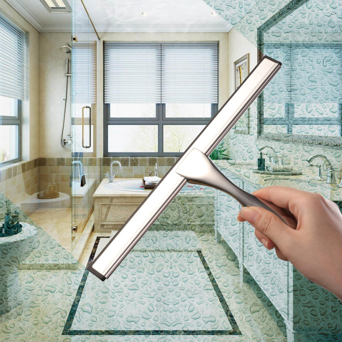 Hiware All-Purpose Shower Squeegee for Shower Doors, Bathroom, Window and Car Glass - Stainless Steel, 10 Inches (squeegee only)