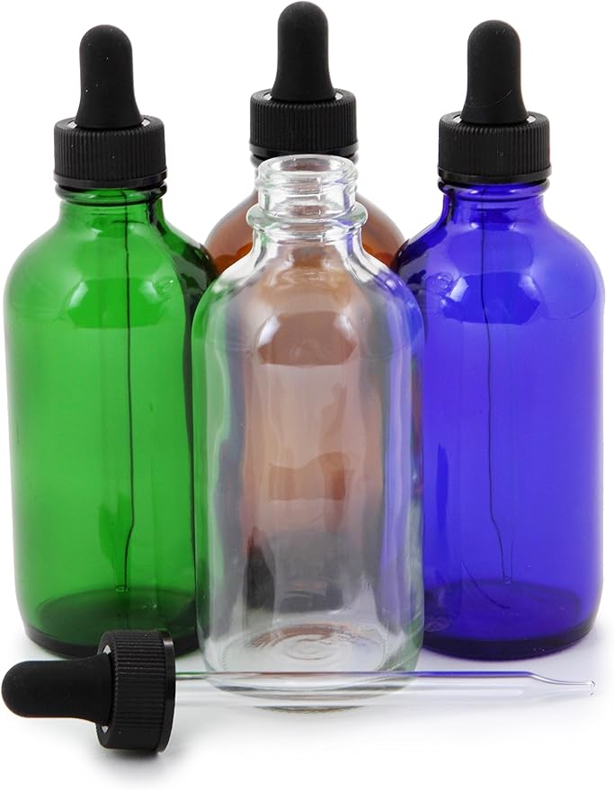 Vivaplex, 8, Assorted Colors, 4 oz Glass Bottles, with Glass Eye Droppers
