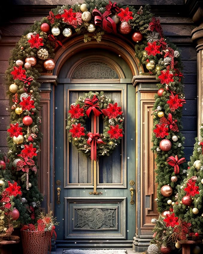 Artificial Poinsettias Christmas Flowers, 12 Pcs Fake Christmas Flowers with Clips and Stems for Wreath Garland, Wedding, Holiday Christmas Tree Ornaments Decor