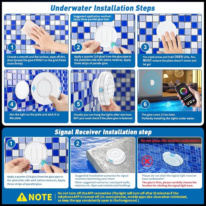 Pool Lights for Above/In Ground Pools Only , Portable Smart Magnetic Underwater IP68 Waterproof LED Light Rechargeable
