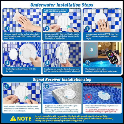 Pool Lights for Above/In Ground Pools Only , Portable Smart Magnetic Underwater IP68 Waterproof LED Light Rechargeable
