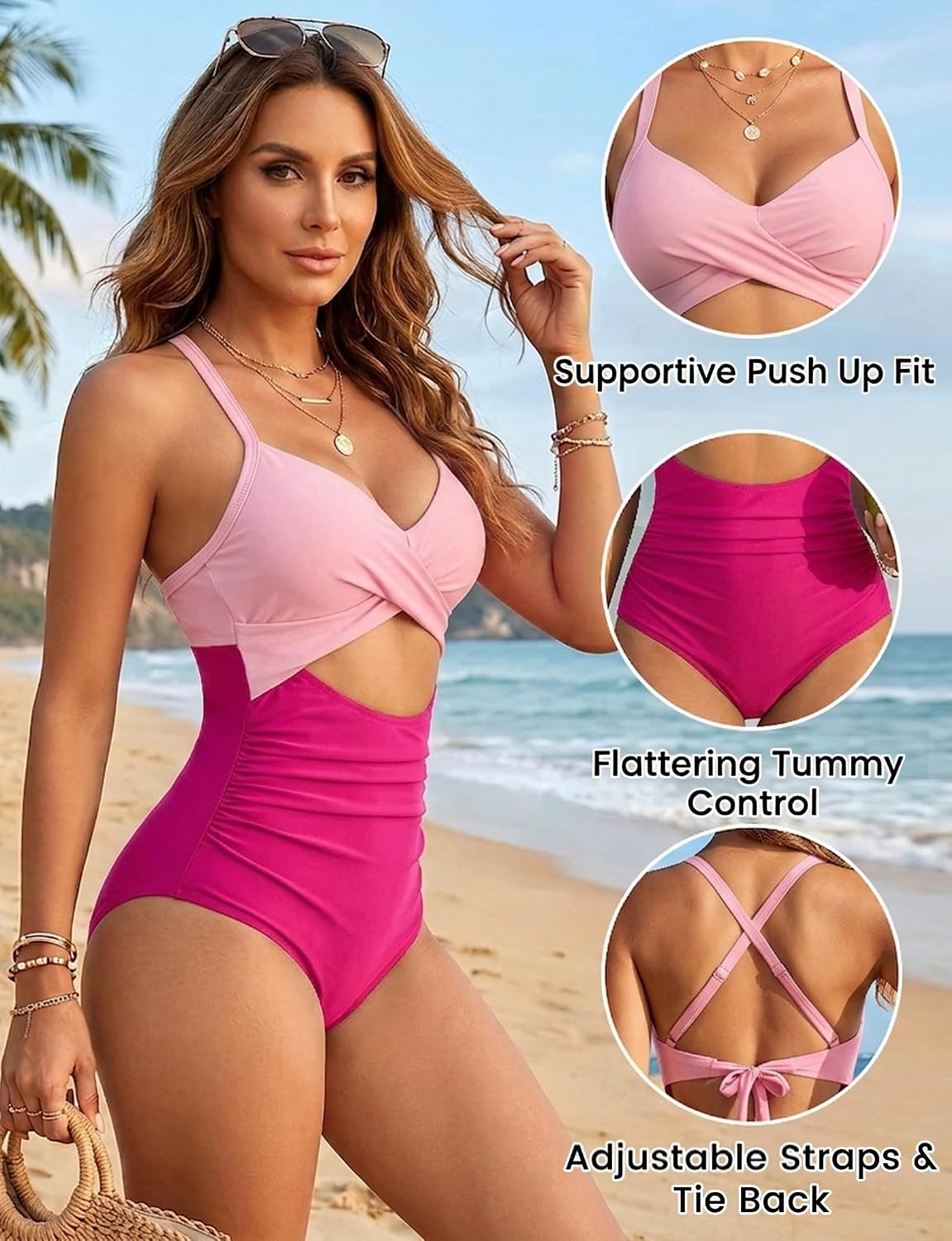 Buauty Women's One Piece Swimsuit Tummy Control Bathing Suits Sexy Cutout Swimwear Full Coverage Swim Suits for Women 2025
