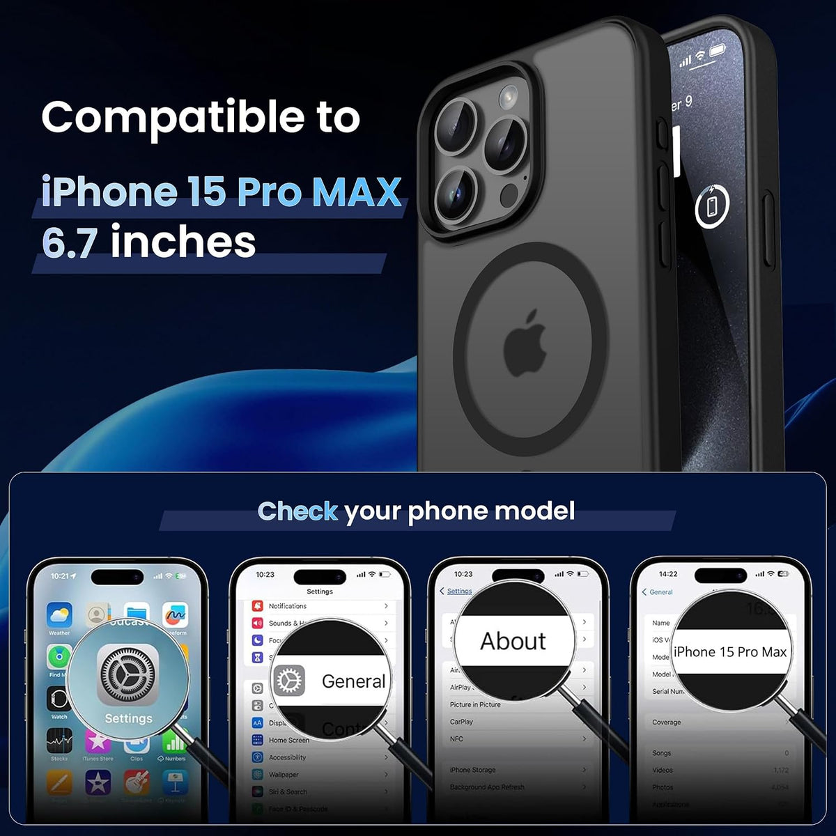 CACOE Magnetic Case for iPhone 15 Pro Max 6.7 inch-Compatible with MagSafe & Magnetic Car Phone Mount,Not Yellowing Anti-Scratch (Matte Black)
