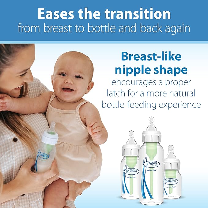 Dr. BrownAos Natural Flow Preemie Flow Narrow Baby Bottle Silicone Nipple, Slowest Flow, 0m, 100 Silicone Bottle Nipple, 6 Count(Pack of 1)