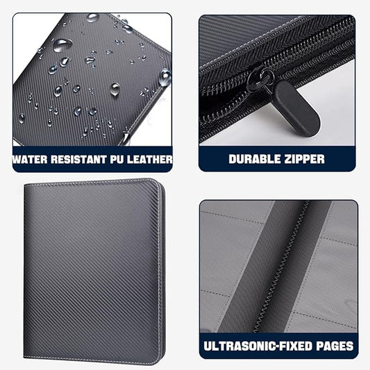 1000+ Pockets Trading Card Binder, 16 Pocket Ringless Card Binder Album Folder - Premium Side Loading Zip Binder for Yu-Gi-Oh, TCG, Sports, Game Trading Cards -Black