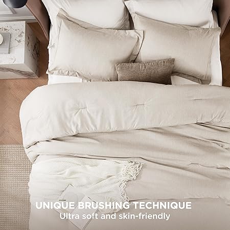 Bedsure Queen Comforter Set - Beige Soft Bedding for All Seasons, Cationic Dyed Bed Set, 3 Pieces, 1 Queen Size Comforter (90"x90") and 2 Pillow Shams (20"x26"2")