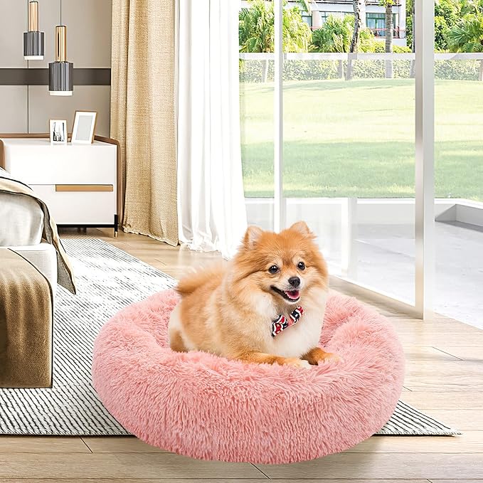 NOYAL Calming Dog Bed Donut Anti Anxiety Fluffy Dog Bed for Small Medium Dog and Cat