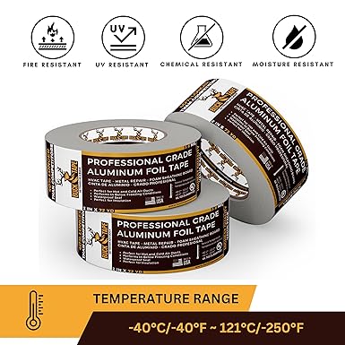 Buck Professional Grade Aluminum Foil Tape - 2 Inch x 216ft (72 yd) 3.6 Mil - Ideal for HVAC, Metal Repair & Insulation - Heat Resistant & Waterproof - Perfect for Sealing Ductwork & Vents