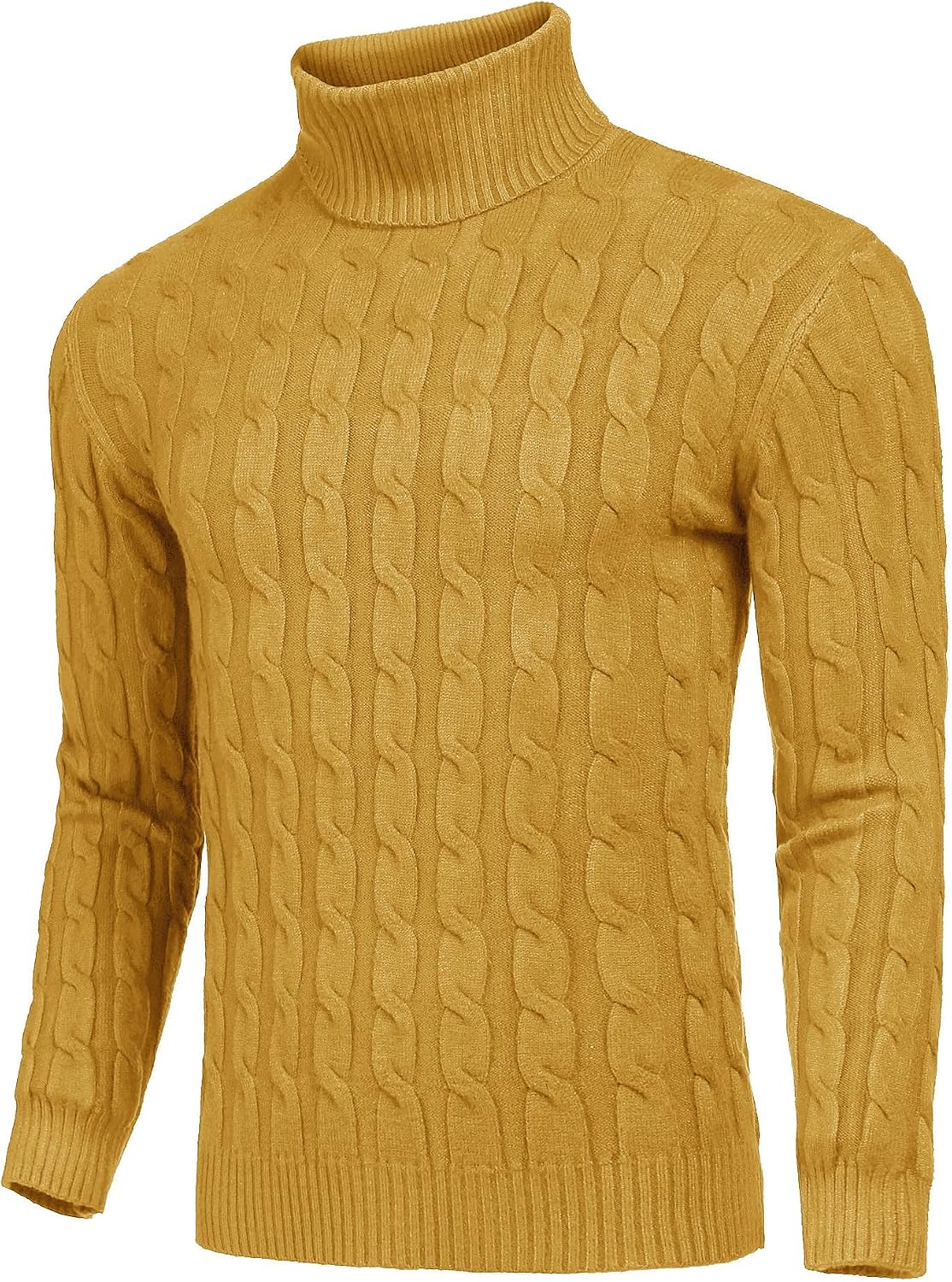 Orange Color COOFANDY Men's Slim Fit Turtleneck Sweater Casual Twisted Knitted Pullover | Turtleneck Design, Cable Knit Texture with Ultra Stretch, Slim Fit Thermal, Business Casual Office Wear, Fall Winter Clothing