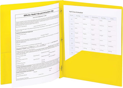 Smead Poly Two-Pocket Folder, Three-Hole Punch Prong Fasteners, Letter Size, Yellow, 3 per Pack (87733) (Pack of 2)