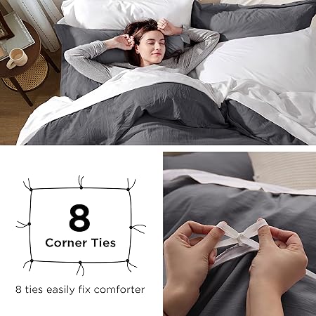 Bedsure Dark Grey Duvet Cover Queen Size - 3 Pieces Prewashed Extra Soft Bedding Set, Includes 1 Duvet Cover 90x90 Inches with Zipper Closure  2 Pillow Shams, Comforter Not Included