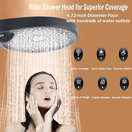 Shower Heads Set High Pressure Handheld Shower Head with Adjustable 3 Spray Modes Detachable Shower Head with Stainless Steel Hose and Bracket