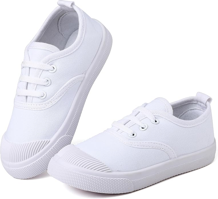 Size 6-6.5 Toddler Boy's Girl's Toddlers Canvas Sneakers Slip-On Lightweight Kids White Sneakers Casual Skin-Friendly Walking Running Shoes(Toddle/Little Kids/Big Kids)