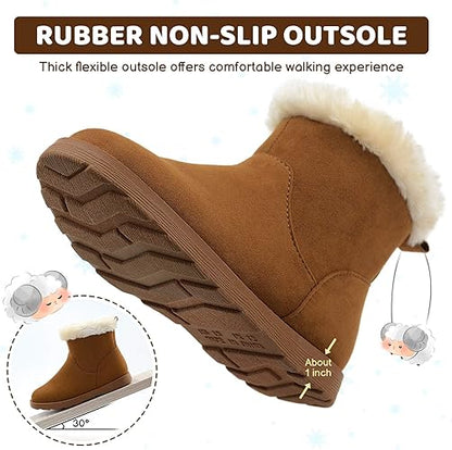 Vonair Girls Fuzzy Warm Winter Short Boots with Furry Faux Fur Lining Bootie Shoes for Toddler Little Big Kids Girls