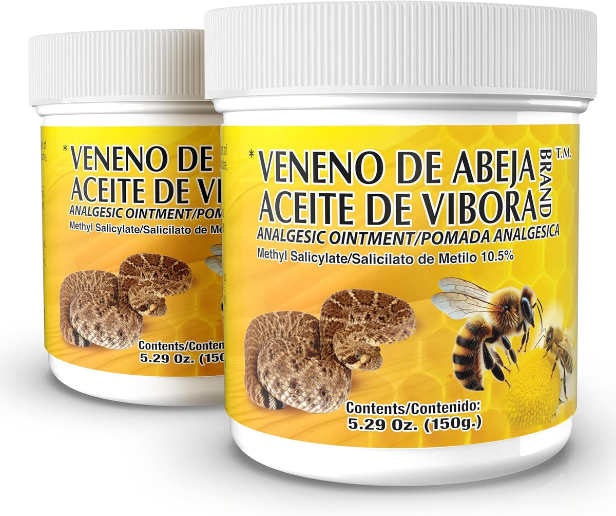 Veneno De Abeja, Aceite Vibora Ointment Analgesic Ointment Topical Pain Relief, Bee Venom Cream Reduce Inflammation Fresh Scent Unguent of 5.29 Oz Jars, (Pack of 1)