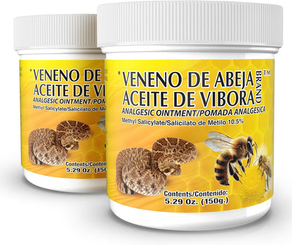 Veneno De Abeja, Aceite Vibora Ointment Analgesic Ointment Topical Pain Relief, Bee Venom Cream Reduce Inflammation Fresh Scent Unguent of 5.29 Oz Jars, (Pack of 1)