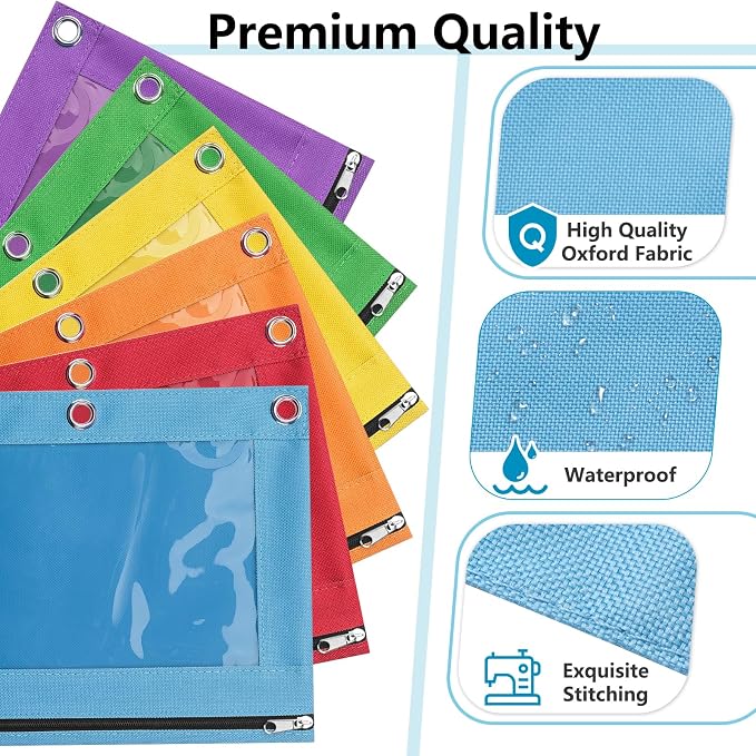 Forvencer 3 Ring Binder Pencil Pouch with Smooth Zipper, Clear Window Pencil Case, Big Capacity Pencil Bag with 3 Reinforced Grommets, Gree