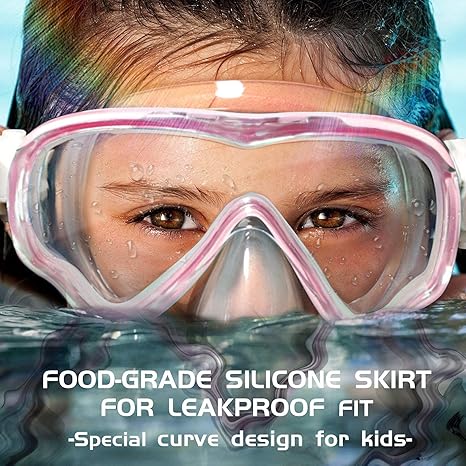 Kids Snorkel Mask Swimming Diving Mask Goggles with Nose Cover,Snorkel Gear Scuba Diving Snorkeling,Anti-Fog 180° Clear View Pool Swim Mask for Youth Children Junior Girls Boys Ages 5-15