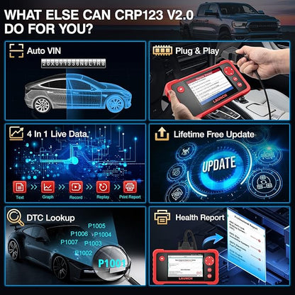 LAUNCH CRP123 V2.0 Elite OBD2 Scanner-2025 New Model EngineABSSRSTransmission Diagnostic Scan Tool SRS Airbag Code Reader,3 Reset Oil ServiceThrottle RelearnSAS Reset,Free Update