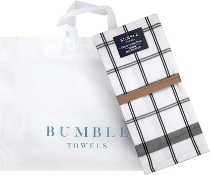 Premium Kitchen Towels (20x 28, 6 Pack)  Large Cotton Hand Towels  Flat  Terry Dish Towels  Highly Absorbent Tea Towels Set with Hanging Loop  Black Check