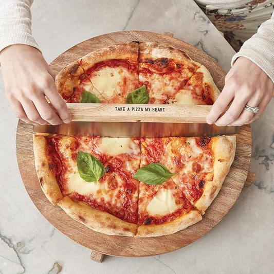 Santa Barbara Design Studio Pizza Rocker Stainless Steel and Oak Cutter, 13" x 4", Pizza My Heart