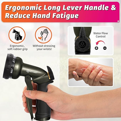 AUTOMAN Garden Hose Nozzle - 7 Patterns Sprayer, 100 Metal High Pressure Spray Nozzle, Labor-Saving Design, Heavy Duty Water Hose Nozzle for Garden Watering, Car Washing, Window Cleaning,Pets Bathing