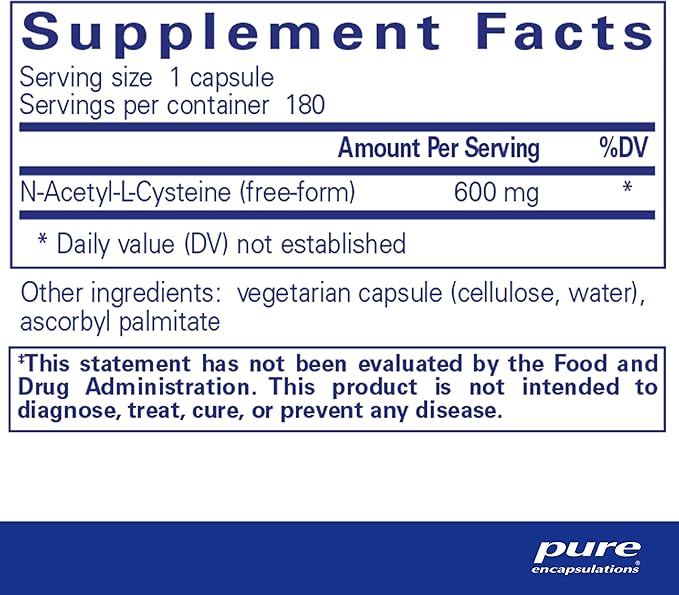 Pure Encapsulations NAC 600 mg - N-Acetyl Cysteine NAC Supplement for Lung Health  Immune Support, Liver Support  Antioxidants - with Freeform N-Acetyl-L-Cysteine - 180 Capsules