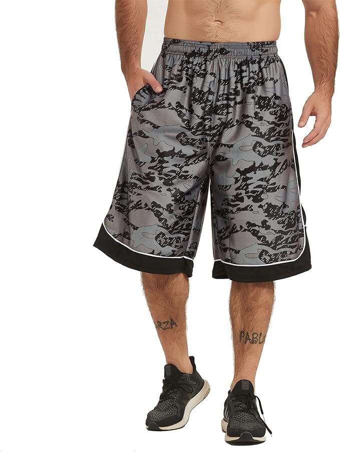 HQUEC Men's 12" Athletic Shorts Long Basketball Workout Shorts Below Knee Loose-Fit with Pockets