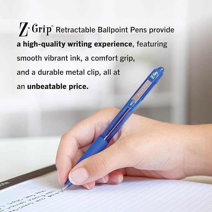 Zebra, Z-Grip Retractable Ballpoint Pen, 1.0mm, Blue, 2 Pack(22222)