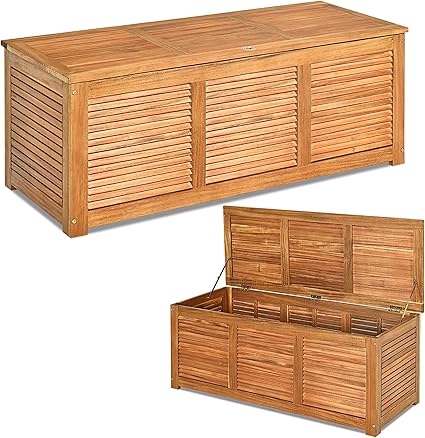 47 Gallon Acacia Wood Deck Box Garden Backyard Storage Bench