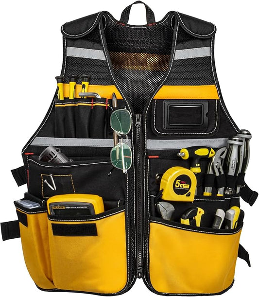 Tool Vest Electrician, Tool Vest for Men, Construction Tool Vest, 22 Pockets, Reflective Work Tool Vest for Men, Tool Vest for Carpenters, Adjustable Tool Vest, Tool Vest for Handyman