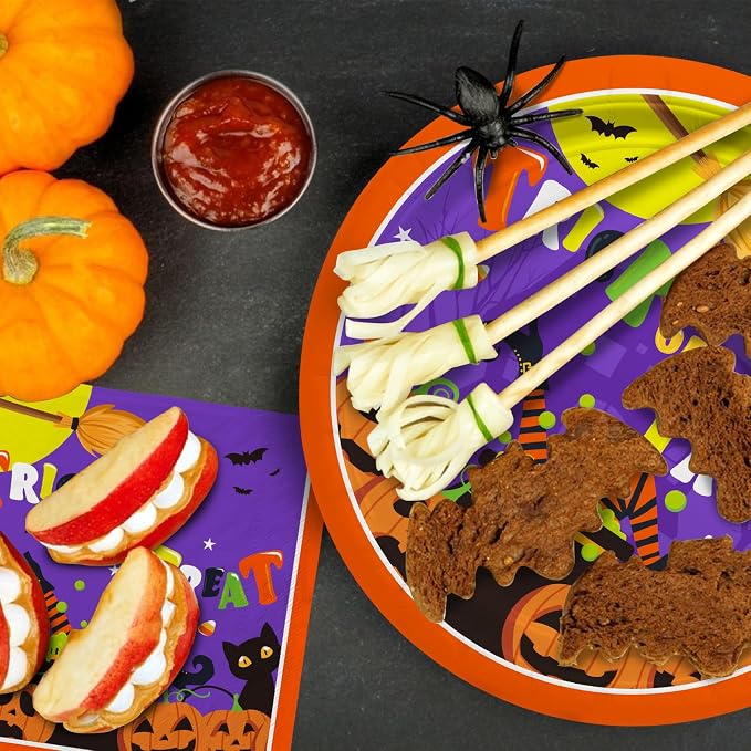 Halloween Party Supplies Kit Serve 50?Halloween Witch Pumpkin Design Includes Disposable Dinner Plates, Dessert Plates and Napkins, Birthday Party Decorations (Comes With Napkins and Small Plates only)