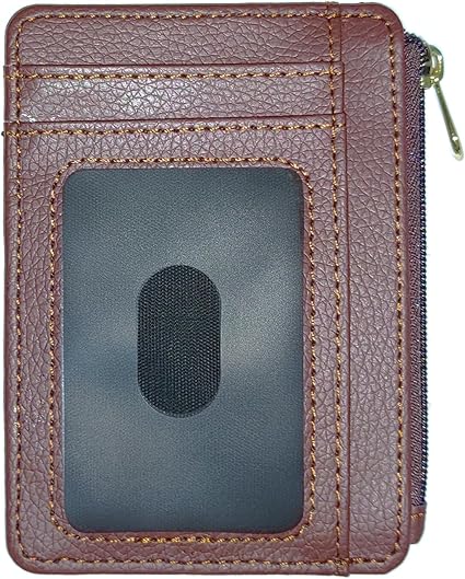 CATCH ON Small Wallet Women & Men, Slim Minimalist Faux Leather Front Pocket Credit Card Holder With Zipper Pocket (brown)