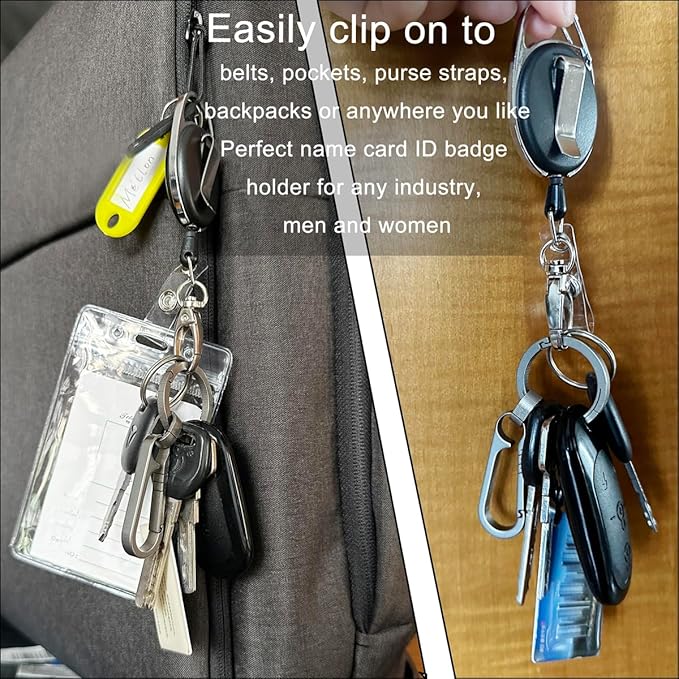Retractable Badge Reel with Claw Clasp and Clip for Id Card Holders (2Pack)