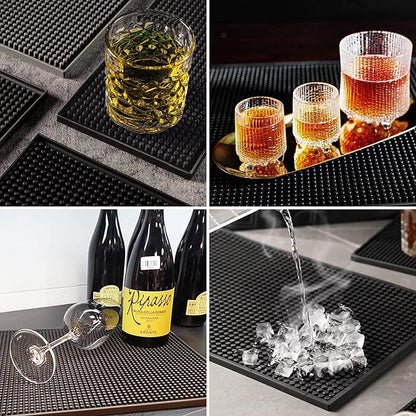Bar Mat 6" x 12" Small Black, Coffee Mat for Home Bar, Bar Service Spill Mat for Cocktail Bartender Kitchen Countertop, PVC Counter Top Cup Mats Glasses Drying Mat, 1PCS