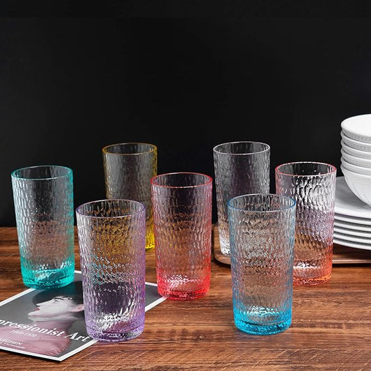 KX-WARE 22-ounce Honeycomb Highball Glasses Plastic Tumbler Acrylic Glasses, set of 6 Turquoise